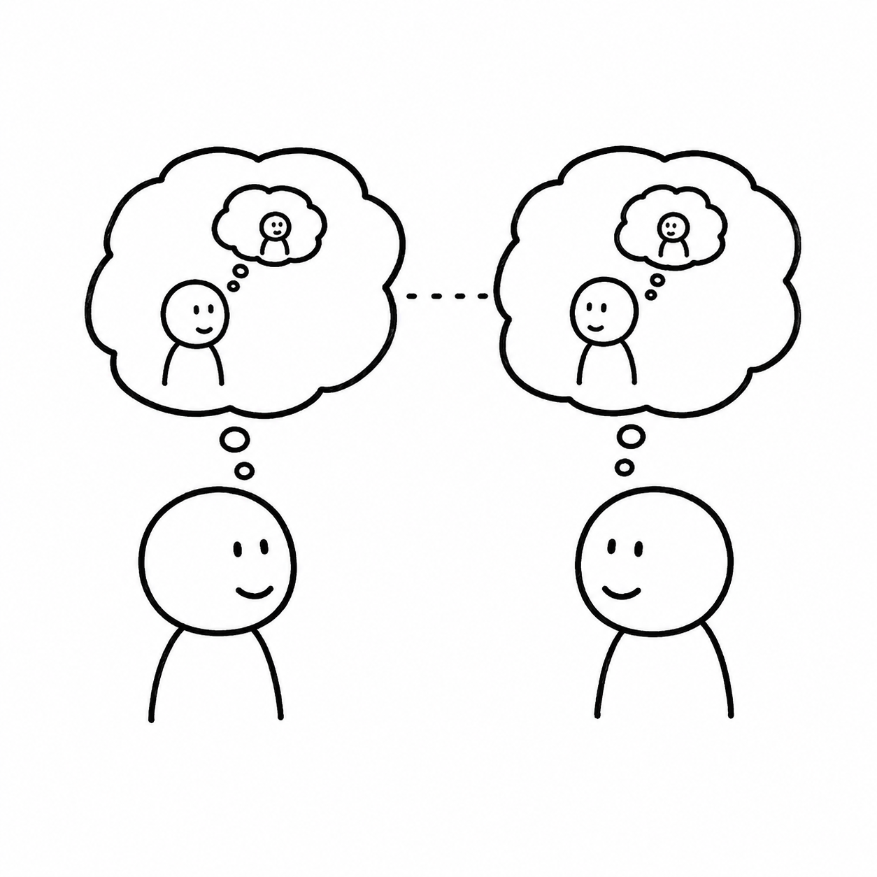 Two figures thinking about each other thinking