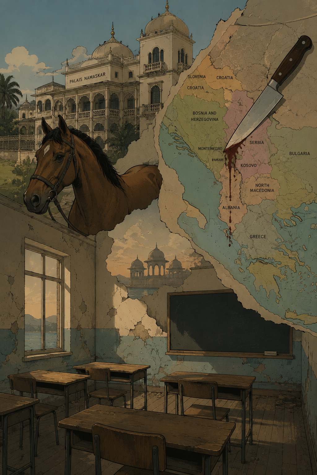 A dream: a horse, a palace, a map, a knife, a derelict classroom.