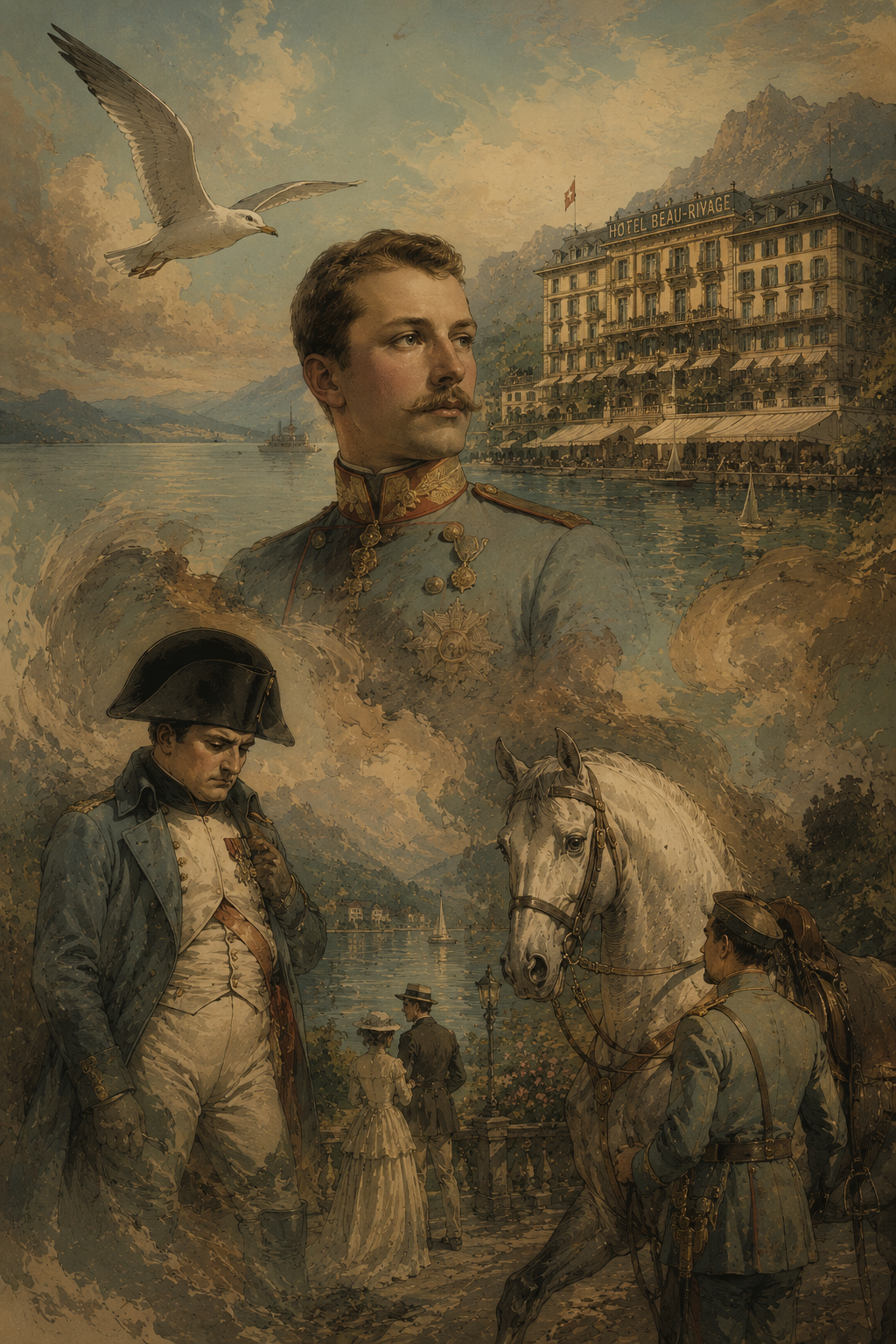 A dream: a seagull over a lake, a young officer, a hotel, a white horse.